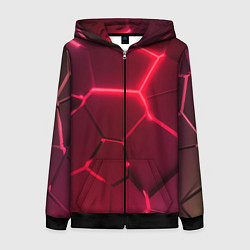 Толстовка на молнии женская Маджента неоновые плиты в разломе, цвет: 3D-черный