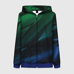 Толстовка на молнии женская Зелено-синие абстрактные объемные полосы, цвет: 3D-синий