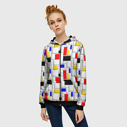 Толстовка на молнии женская Геометрия цветных Пит Мондриан, цвет: 3D-черный — фото 2