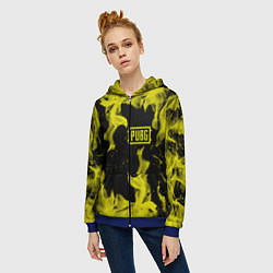 Толстовка на молнии женская PUBG жёлтый огонь, цвет: 3D-синий — фото 2