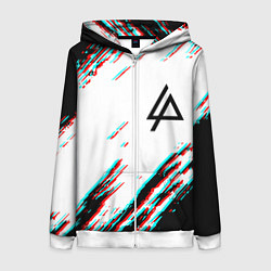 Толстовка на молнии женская Linkin park краски глитч, цвет: 3D-белый