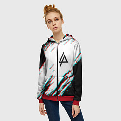 Толстовка на молнии женская Linkin park краски глитч, цвет: 3D-красный — фото 2