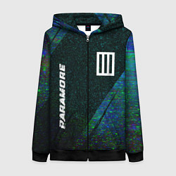 Толстовка на молнии женская Paramore glitch blue, цвет: 3D-черный