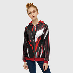 Толстовка на молнии женская Красно-белый абстрактный демонический шлем, цвет: 3D-красный — фото 2