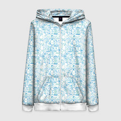 Толстовка на молнии женская Дудл - паттерн звери рисованные лайнарт, цвет: 3D-белый