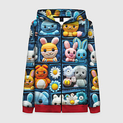 Толстовка на молнии женская Пэчворк с зайцами, цвет: 3D-красный