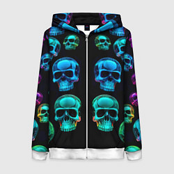 Толстовка на молнии женская Neon skulls - ai art pattern, цвет: 3D-белый