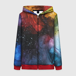 Толстовка на молнии женская Акварельная цветная абстракция, цвет: 3D-красный