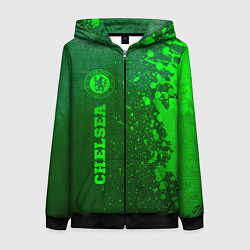 Толстовка на молнии женская Chelsea - green gradient по-вертикали, цвет: 3D-черный