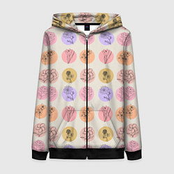 Толстовка на молнии женская Паттерн с цветами на кругах, цвет: 3D-черный