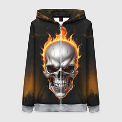 Толстовка на молнии женская Череп в огне, цвет: 3D-меланж