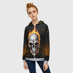 Толстовка на молнии женская Череп в огне, цвет: 3D-меланж — фото 2
