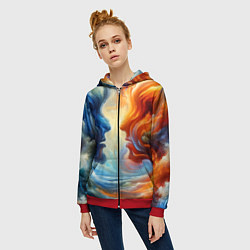 Толстовка на молнии женская Профили парня и девушки - две стихии, цвет: 3D-красный — фото 2