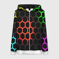 Толстовка на молнии женская Hexagon neon, цвет: 3D-белый