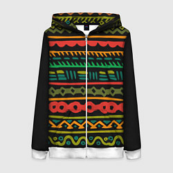 Толстовка на молнии женская Ethnic ornament on black, цвет: 3D-белый