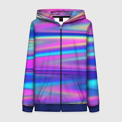 Толстовка на молнии женская Неоновые полосы градиент, цвет: 3D-синий