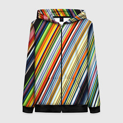 Толстовка на молнии женская Разноцветные полосы абстракция, цвет: 3D-черный