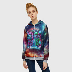 Толстовка на молнии женская Марио и Луиджи в открытом космосе - неоновое свече, цвет: 3D-меланж — фото 2