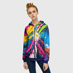Толстовка на молнии женская Красочная абстракция - экспрессионизм, цвет: 3D-синий — фото 2