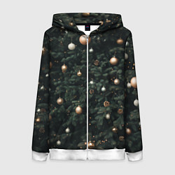 Толстовка на молнии женская Паттерн - Новогодняя елка, цвет: 3D-белый
