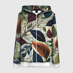 Толстовка на молнии женская Листья искусство, цвет: 3D-белый