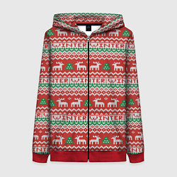 Женская толстовка на молнии Deer christmas pattern