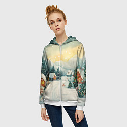 Толстовка на молнии женская Праздничная деревушка, цвет: 3D-белый — фото 2