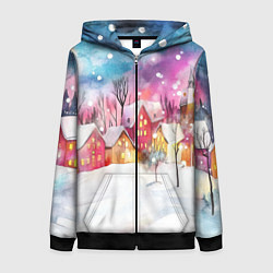 Женская толстовка на молнии Новогодний ночной дворик