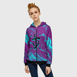 Толстовка на молнии женская Doom neon flame, цвет: 3D-черный — фото 2