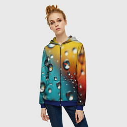 Толстовка на молнии женская Крупные капли на цветном фоне, цвет: 3D-синий — фото 2