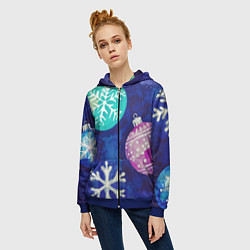 Толстовка на молнии женская Новогодний узор, цвет: 3D-синий — фото 2