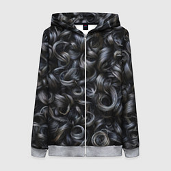 Толстовка на молнии женская Черные кудри, цвет: 3D-меланж