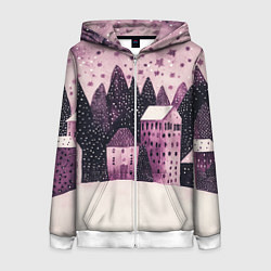 Женская толстовка на молнии Новогодние домики в лесу