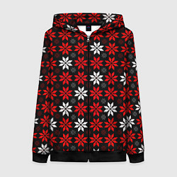 Толстовка на молнии женская Red and white stars on a black background, цвет: 3D-черный