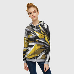 Толстовка на молнии женская Чёрно-жёлто-белая абстракция, цвет: 3D-меланж — фото 2