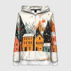 Женская толстовка на молнии Оранжевые зимние домики