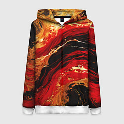 Толстовка на молнии женская Красно-золотые брызги на чёрном фоне, цвет: 3D-белый