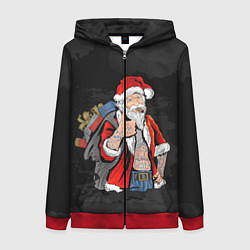 Женская толстовка на молнии Санта хипстер с подарками
