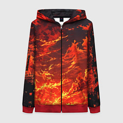 Толстовка на молнии женская Багровый огненный закат, цвет: 3D-красный
