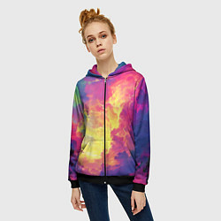 Толстовка на молнии женская Розовые облака на синем небе, цвет: 3D-черный — фото 2