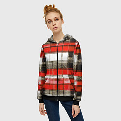 Толстовка на молнии женская Чёрные полосы на красно-белом фоне, цвет: 3D-черный — фото 2