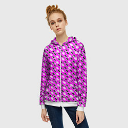 Толстовка на молнии женская Чёрно-белые фигуры на розовом фоне, цвет: 3D-белый — фото 2