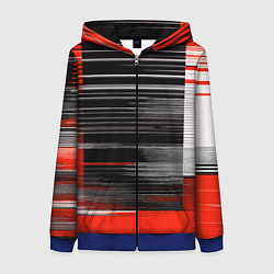 Толстовка на молнии женская Белые вертикальные полосы на чёрно-красном фоне, цвет: 3D-синий
