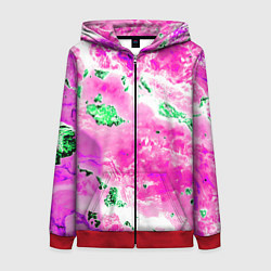 Толстовка на молнии женская Розово-зелёная абстракция, цвет: 3D-красный
