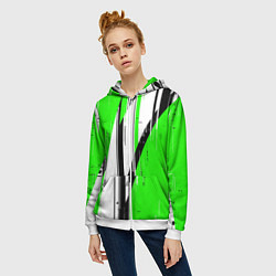 Толстовка на молнии женская Black and white vertical stripes on a green backgr, цвет: 3D-белый — фото 2