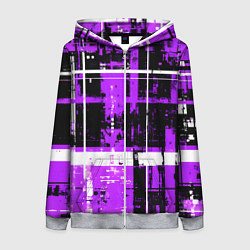 Женская толстовка на молнии Фиолетово-белый гранж на чёрном фоне