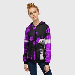 Толстовка на молнии женская Фиолетово-белый гранж на чёрном фоне, цвет: 3D-черный — фото 2