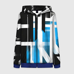 Толстовка на молнии женская Чёрно-синие вертикальные и горизонтальные полосы н, цвет: 3D-синий
