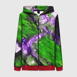 Толстовка на молнии женская Фиолетовый минерал в зелёном камне, цвет: 3D-красный