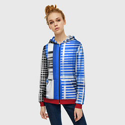 Толстовка на молнии женская White stripes on a black and blue background, цвет: 3D-красный — фото 2